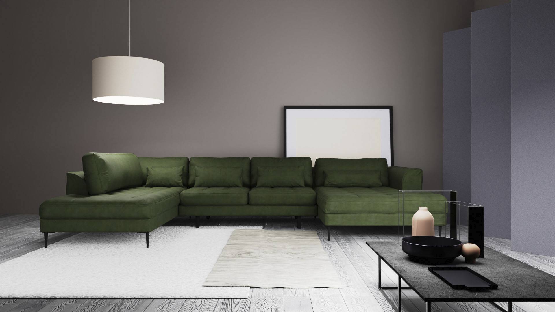 TRENDMANUFAKTUR Wohnlandschaft "Luzi, gemütliches Sofa, extra viel Platz, viele Kissen, OTTOs Choice" Designsofa mit tollem Sitzkomfort, Metallfüße schwarz, Breite 361 cm von Trendmanufaktur