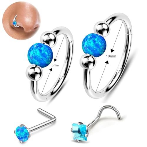 Nasenringe 18G Opal Nasenstecker Zirkonia 20G L-förmige Nasenstecker 316L Chirurgenstahl Hypoallergen Septum Hoop für Frauen Scharnier Helix Rook Ohrmuschel Conch Knorpel Tragus Ohrring (Blau) von Trendpuncture