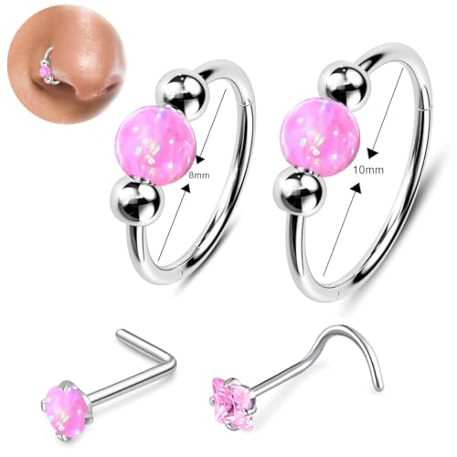Nasenringe 18G Opal Nasenstecker Zirkonia 20G L-förmige Nasenstecker 316L Chirurgenstahl Hypoallergen Septum Hoop für Frauen Scharnier Helix Rook Ohrmuschel Conch Knorpel Tragus Ohrring (Rot) von Trendpuncture