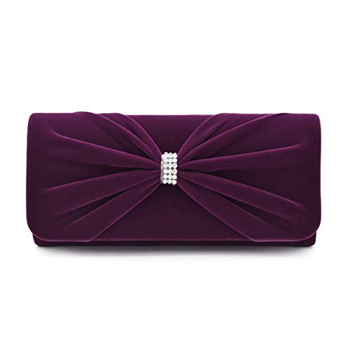 Elegante Handtasche mit Strassschleife vorne, Samt, Abendtasche, Handtasche, in verschiedenen Farben erhältlich, Violett (violett), Einheitsgröße von TrendsBlue