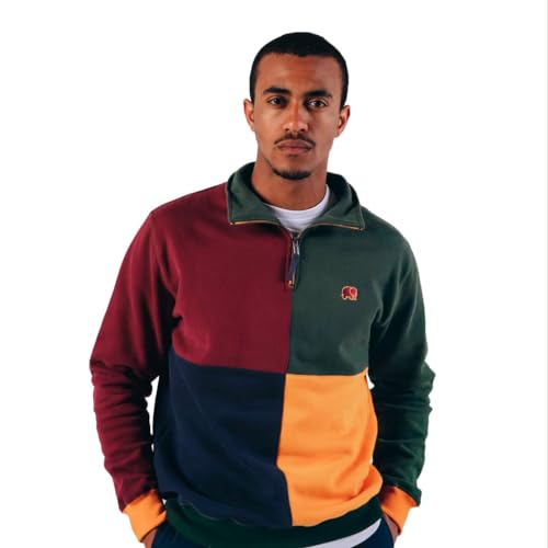 Trendsplant Sweater Color Block Half Zip Sweater Harlequin | Green-S von Trendsplant