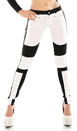 Damen Slim Fit Stretch Röhren Bicolor Skinny Jeans zweifarbig weiß schwarz H3392-1 Größe 38 von Trendstylez