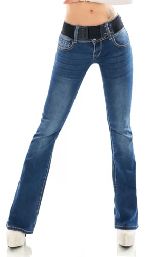 Trendstylez Damen Basic Slim Fit Stretch Push Up Bootcut Jeans Schlag Hose Middle Waist blau W386 Größe 42 von Trendstylez