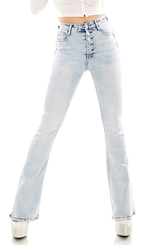 Trendstylez Damen High Waist Slim Fit Stretch Bootcut Schlag Jeans Push Up Effekt Light Blue H3412 Größe 38 von Trendstylez