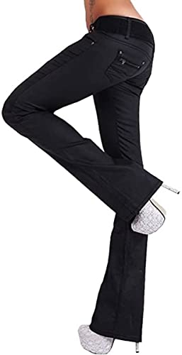 Trendstylez Damen Kunstleder Glanz Slim Fit Bootcut Stretch Jeans Schlag HoseWetlook schwarz w370 Größe 42, 31500051 von Trendstylez