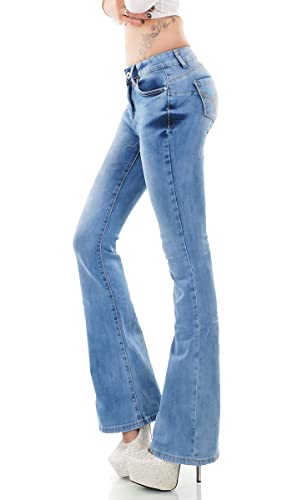 Trendstylez Damen Middle Waist Bootcut Stretch Schlang Jeans Bleach Effekte hellblau W777 Größe 38 von Trendstylez