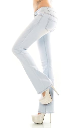 Trendstylez Damen Middle Waist Stretch Bootcut Schlag Schnee Jeans Slim Fit Light Blue Acid Jj930-6 Größe 42 von Trendstylez