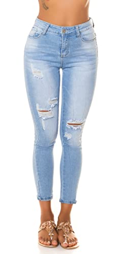 Trendstylez Damen Push Up Skinny Stretch Röhren High Waist Vintage Risse Fetzen Jeans Light Blue J0818 Größe 42 von Trendstylez