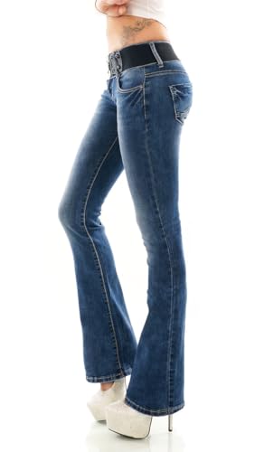 Trendstylez Damen Slim Fit Stretch Bootcut Schlag Jeans Middle Waist Blue Washed W382 Größe 36 von Trendstylez