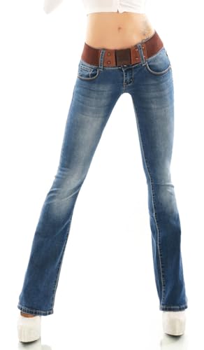 Trendstylez Damen Slim Fit Stretch Bootcut Schlag Jeans Middle Waist Blue wasched W545 Größe 40 von Trendstylez