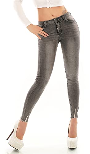 Trendstylez Damen Slim Fit Stretch High Waist Frayed Vintage Röhren Skinny Jeans grau J818 Größe 42 von Trendstylez
