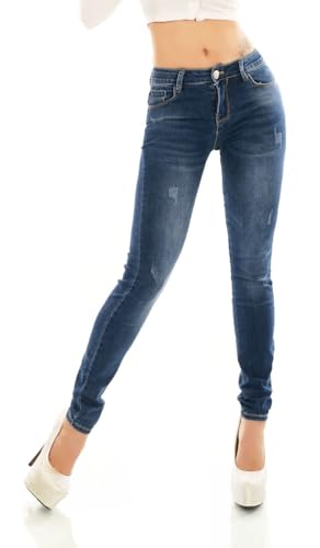 Trendstylez Damen Slim Fit Stretch Middle Waist Push Up Vintage Jeans Blue Washed J4819 Größe 40 von Trendstylez