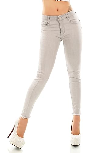 Trendstylez Damen Slim Fit Stretch Middle Waist Röhren Skinny Jeans Push Up Light Grey J5664 Größe 36 von Trendstylez