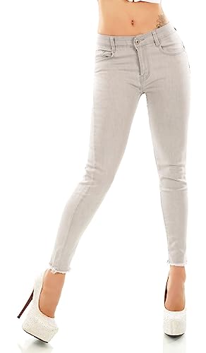 Trendstylez Damen Slim Fit Stretch Middle Waist Röhren Skinny Jeans Push Up Light Grey J5664 Größe 42 von Trendstylez