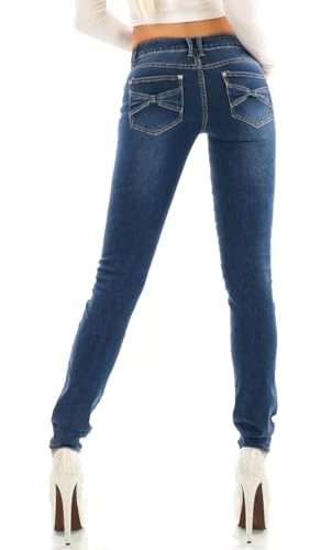 Trendstylez Damen Slim Fit Stretch Middle Waist Röhren Skinny Jeans Schleifen Dark Blue J4705 Größe 38 von Trendstylez