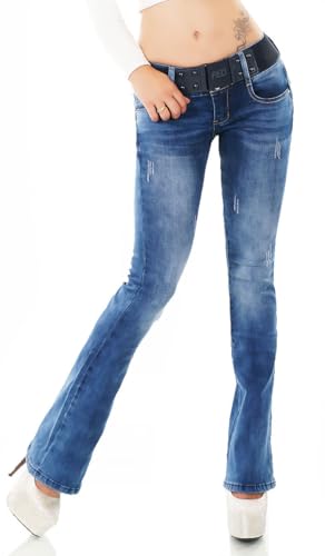 Trendstylez Damen Slim Fit Stretch Push Up Bootcut Schlag Jeans Vintage Blue Washed 362 Größe 40 von Trendstylez