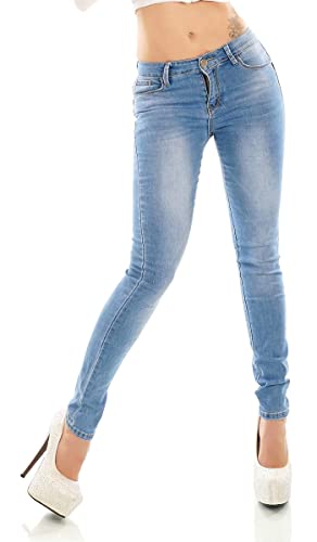 Trendstylez Damen Slim Fit Stretch Push Up Röhren Skinny Jeans Middle Waist Stone Washed J22092 Größe 38, Blau von Trendstylez
