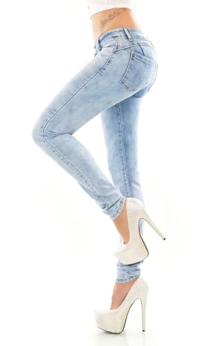 Trendstylez Damen Slim Fit Stretch Röhren Skinny Push Up Schnee Jeans Middle Waist Acid Blue Größe 40 von Trendstylez