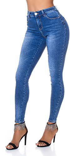 Trendstylez Damen Slim Fit Stretch Skinny Röhre Basic Shape Jeans High Waist Push Up Blue Washed j1408 Größe 40 von Trendstylez