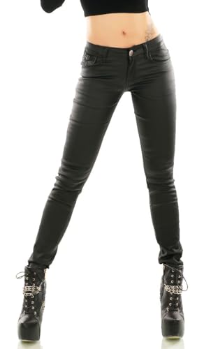 Trendstylez Damen Slim Fit Stretch Wetlook Kunstleder Push Up Jeans High Waist Hose schwarz H202301 Größe 38 von Trendstylez