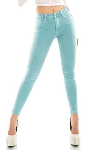 Trendstylez Damen Sommer High Waist Basic Slim Fit Stretch Skinny Röhren Jeans Minze Y55036 Größe 38 von Trendstylez