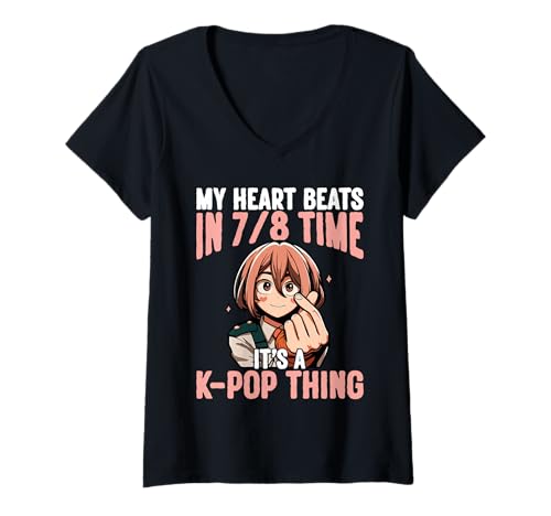 Damen Mein Herz Schlägt Im 7/8-takt, Es Ist EIN K-pop-Ding T-Shirt mit V-Ausschnitt Damen Mein Herz Schlägt Im 7/8-takt, Es Ist EIN K-pop-Ding T-Shirt mit V-Ausschnitt von Trendy Anime Und K-pop Fan Bekleidung