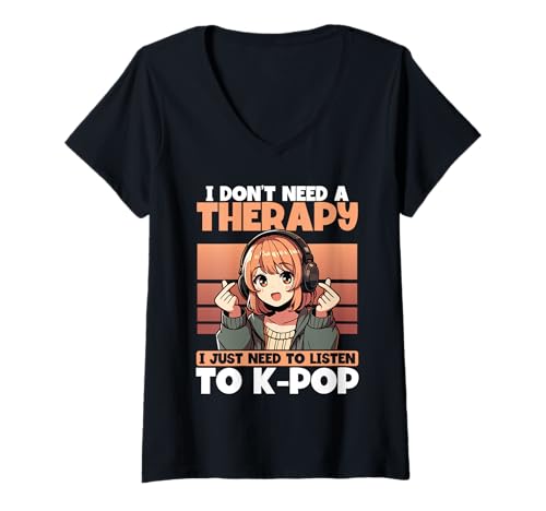 Damen Ich Brauche Keine Therapie, Ich Muss Nur K-pop Hören T-Shirt mit V-Ausschnitt Damen Ich Brauche Keine Therapie, Ich Muss Nur K-pop Hören T-Shirt mit V-Ausschnitt von Trendy Anime Und K-pop Fanbekleidung Co.