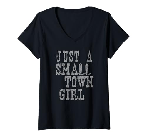 Damen Just A Small Town Girl Old West Font Country Style Boots T-Shirt mit V-Ausschnitt von Trendy Apparel