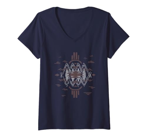 Damen Mountain and Cloud Design T-Shirt mit V-Ausschnitt von Trendy Apparel