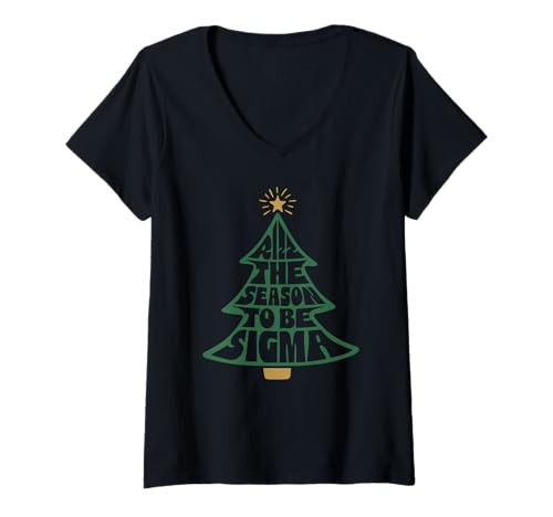 Damen Trendy Apparel Christmas Rizz The Season to Be Sigma Tree T-Shirt mit V-Ausschnitt von Trendy Apparel