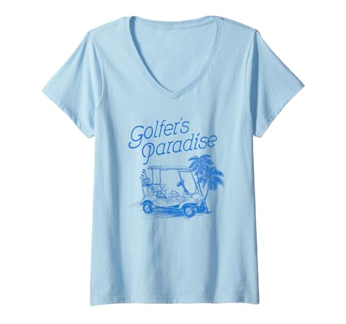 Damen Trendy Apparel Golfer's Paradise Distressed Lineart T-Shirt mit V-Ausschnitt von Trendy Apparel
