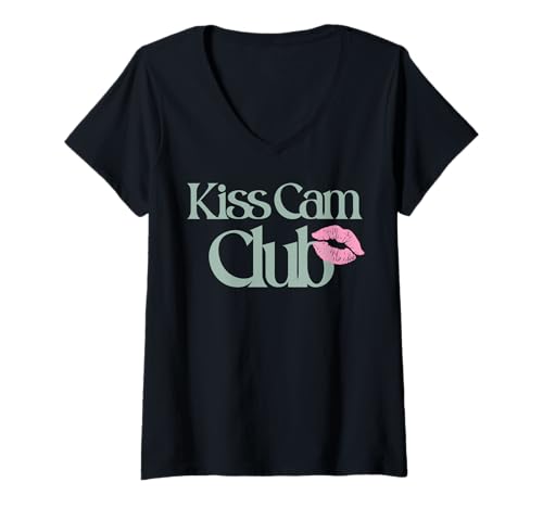 Damen Trendy Apparel Kiss Cam Club Lipstick Distressed Light Logo T-Shirt mit V-Ausschnitt von Trendy Apparel
