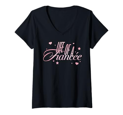 Damen Trendy Apparel Wedding Life of A Fiancée Hearts & Stars Logo T-Shirt mit V-Ausschnitt von Trendy Apparel
