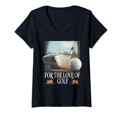 Damen Trendy Apparel for The Love of Golf Distressed Portrait T-Shirt mit V-Ausschnitt von Trendy Apparel
