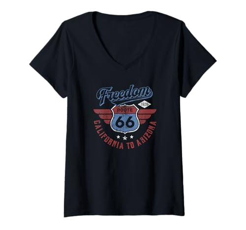 Damen Trendy Route 66 Freedom California to Arizona 1926 T-Shirt mit V-Ausschnitt von Trendy Apparel