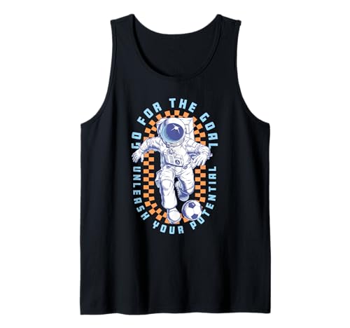 Trendy Space Man Go For The Goal Unleash Your Potential Logo Tank Top von Trendy Apparel