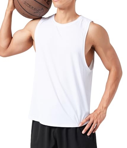 Herren Ärmellose Baumwollwesten – Fitted Tanktops für Workout, Training oder zum Schichten – Weiche und Dehnbare Unterhemden (935-White, XXL) von Trendy Boy