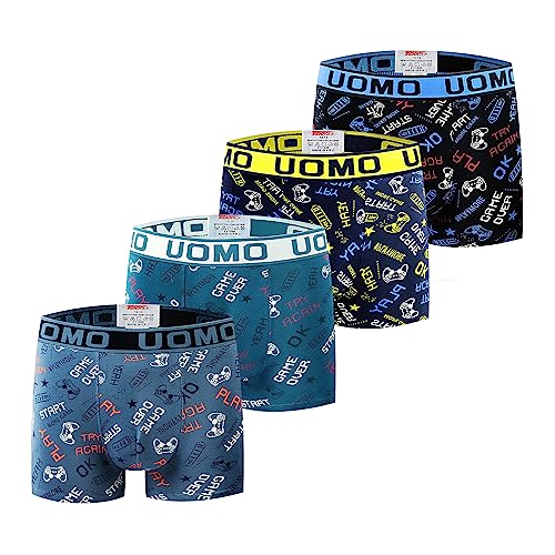 Trendy Boy Jungen Baumwolle Boxer Slips Unterwäsche 8-18 Jahre Unterhose 4er Pack Mehrfarbiges Set Italienisches Design Ultra Soft (1986, 12-14 Years) von Trendy Boy