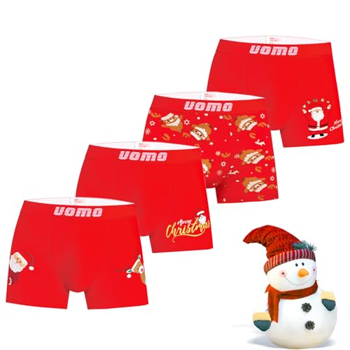 Trendy Boy Jungen Weihnachten Baumwolle Boxershorts Unterwäsche 2-12 Jahre Unterhose 4er-Pack Rote Farbe Neujahr Sonderkollektion Italienisches Design Ultra Soft (1793, 12-14 Years) von Trendy Boy