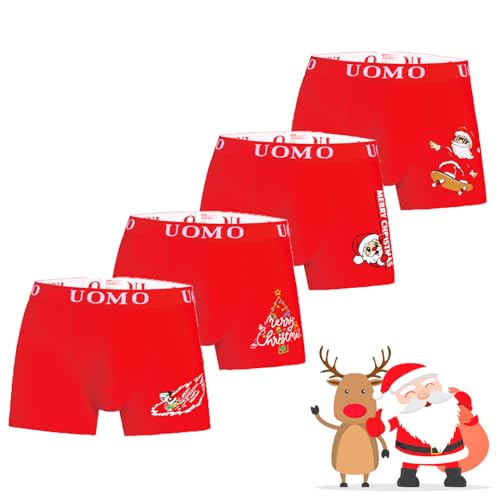 Trendy Boy Jungen Weihnachten Baumwolle Boxershorts Unterwäsche 2-12 Jahre Unterhose 4er-Pack Rote Farbe Neujahr Sonderkollektion Italienisches Design Ultra Soft (5213, 6-8 Years) von Trendy Boy