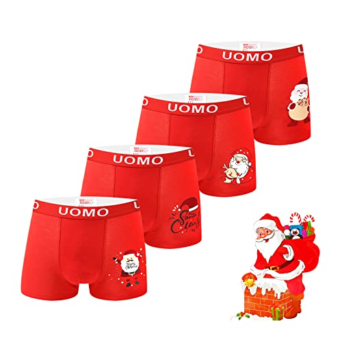 Trendy Boy Jungen Weihnachten Baumwolle Boxershorts Unterwäsche 2-14 Jahre Unterhose 4er-Pack Rote Farbe Neujahr Sonderkollektion Italienisches Design Ultra Soft (1978, 8-10 Years) von Trendy Boy