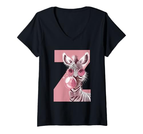 Damen Niedliche Zebra Bubblegum lustige rosa Brille Fliege T-Shirt mit V-Ausschnitt Damen Niedliche Zebra Bubblegum lustige rosa Brille Fliege T-Shirt mit V-Ausschnitt von Trendy Bubblegum Zebra Pastel Pop Animal