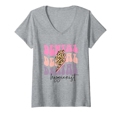 Damen Buntes Design für Zahnarzt, Zahnarzthelfer, Hygieniker T-Shirt mit V-Ausschnitt von Trendy Dental Designs