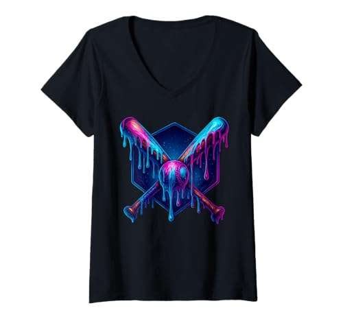 Damen Baseball Drip für Jungen Drippy Design Jugend Mädchen Baseball T-Shirt mit V-Ausschnitt von Trendy Drippy Sports Apparel for Boys and Youth