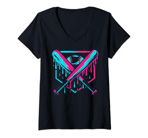 Damen Baseball Drip für Jungen Drippy Design Jugend Mädchen Baseball T-Shirt mit V-Ausschnitt von Trendy Drippy Sports Apparel for Boys and Youth