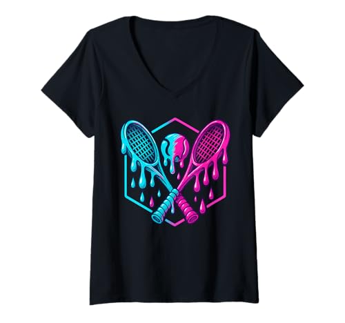 Damen Tennis Drip für Jungen Drippy Design Jugend Mädchen Tennis T-Shirt mit V-Ausschnitt von Trendy Drippy Sports Apparel for Boys and Youth