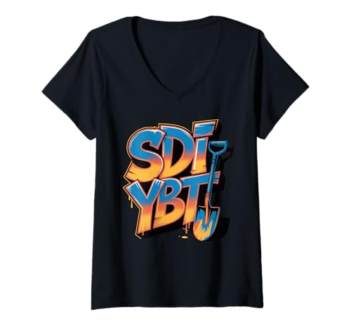 Damen SDIYBT Schaufel Grafik Trendy Pop Art Graffiti Stil Buchstaben T-Shirt mit V-Ausschnitt von Trendy Graffiti Graphics