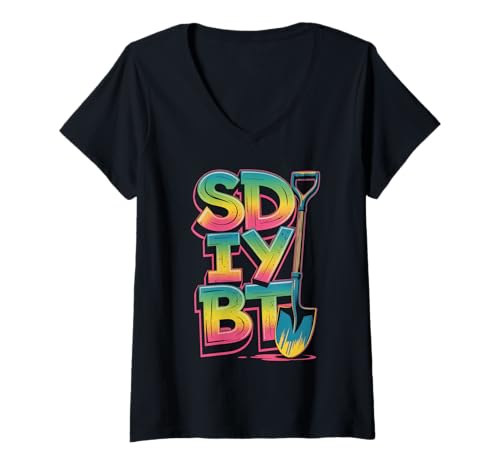 Damen SDIYBT Schaufel Grafik Trendy Pop Art Graffiti Stil Buchstaben T-Shirt mit V-Ausschnitt Damen SDIYBT Schaufel Grafik Trendy Pop Art Graffiti Stil Buchstaben T-Shirt mit V-Ausschnitt von Trendy Graffiti Graphics