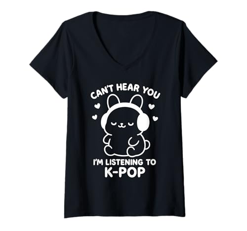 Damen Niedliches K-Pop Bunny Kopfhörer Shirt Lustige Koreanische Musik Fandom T-Shirt mit V-Ausschnitt Damen Niedliches K-Pop Bunny Kopfhörer Shirt Lustige Koreanische Musik Fandom T-Shirt mit V-Ausschnitt von Trendy Kawaii Bunny K-Pop Music Fan Apparel Co.