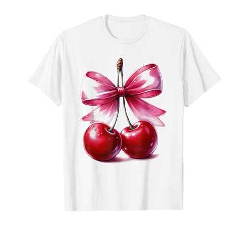 Coquette Aesthetic Bow Girl Kirschen mit Schleife T-Shirt von Trendy Kawaii Coquette Kirschen Aesthetic Outfits